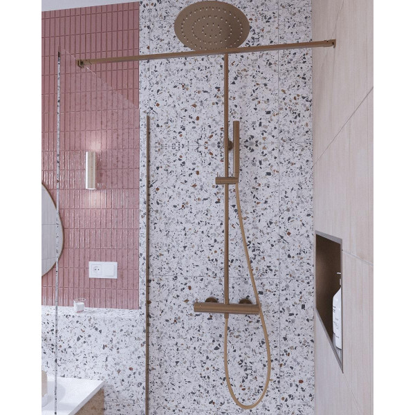 SAT Duschsystem Aurum mit Thermostatbatterie Kopfbrause ?25 cm, rosegold gebürstet