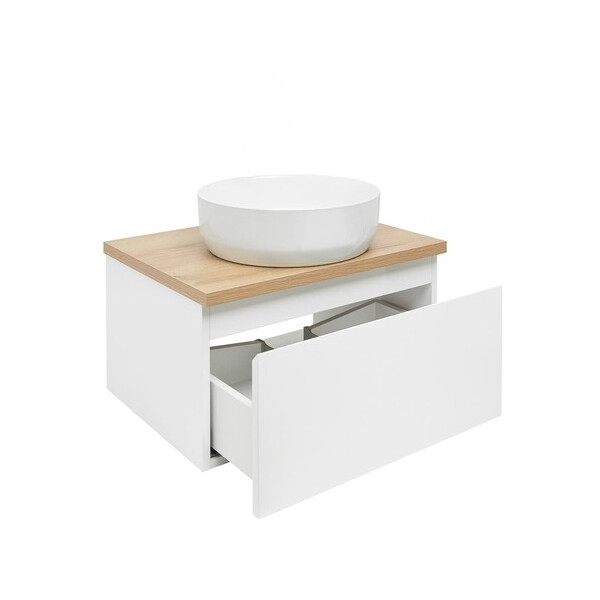 SAT Badezimmerschrank 60 x 30 cm Eiche-Optik mit SAT LOFTY Aufsatzwaschbecken Ø 39 cm x 12h, weiß glänzend