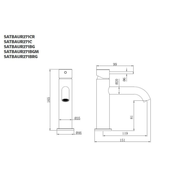 SAT Aurum Einhand-Waschtischbatterie 16,5 cm Edelstahl, Chrom