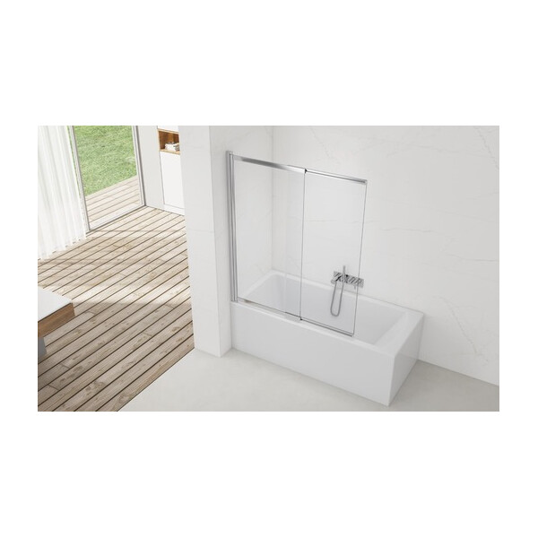 SAT Badewannenabtrennung 2-teilig Schiebesystem 140 x 120 cm Sicherheitsglas Easy Clean