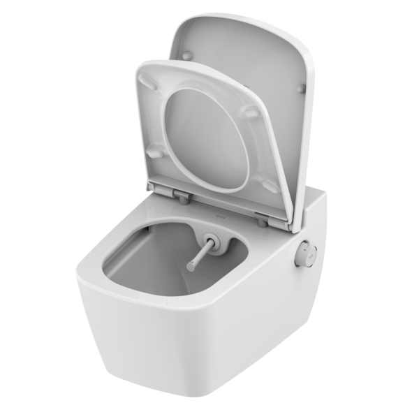 TECE One Set Wand-Dusch-WC mit Warm- und Kaltwasser, WC-Sitz mit Absenkautomatik, Vorwandelement und Drückerplatte, weiß