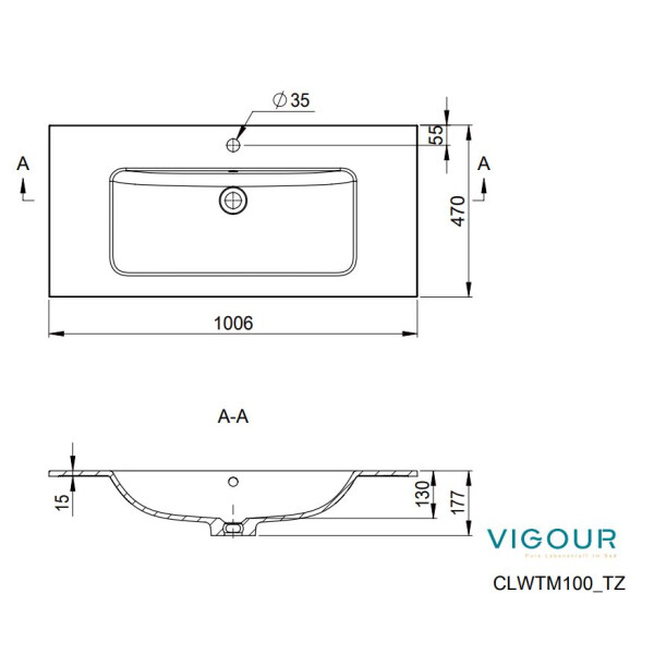 VIGOUR clivia Möbelwaschtisch Mineralguss 100 x 47 cm, weiß