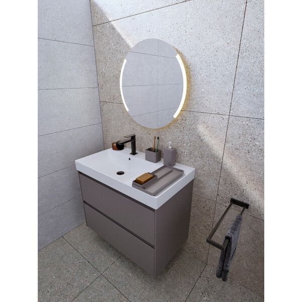 ROCA Badezimmer Set 4-teilig, matt Sand Kunststoff, Tablett, Seifenschale, Behälter, Seifenspender