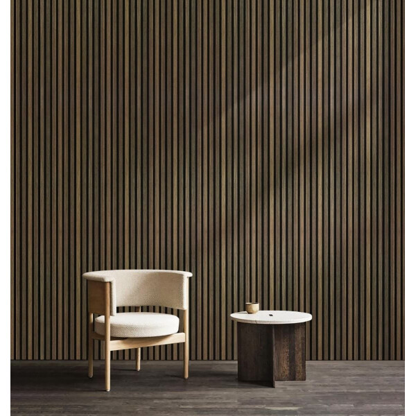 SAT Akustikpaneel 32 x 260 cm MDF-Lamellen Schallschutz Wandpaneel für Innenräume, Geräucherte Eiche