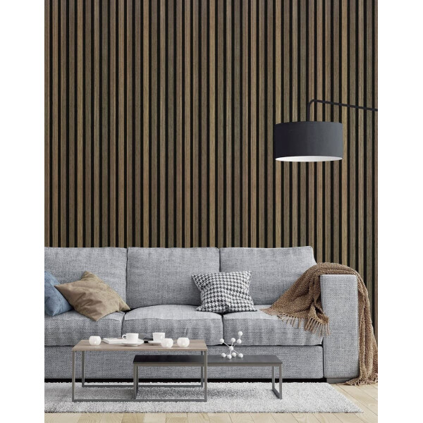 SAT Akustikpaneel 32 x 260 cm MDF-Lamellen Schallschutz Wandpaneel für Innenräume, Geräucherte Eiche
