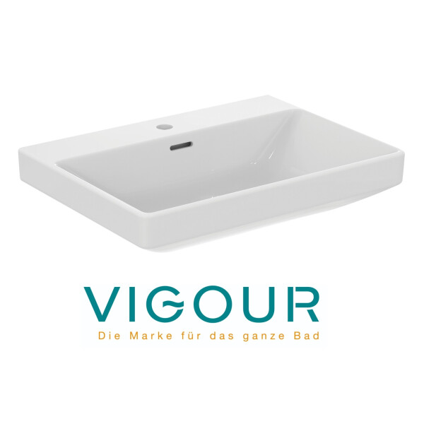 VIGOUR DERBY V3 Edge Waschtisch mit Überlauf mittigem Hahnloch PflegetectPLUS in verschiedenen Größen, weiß