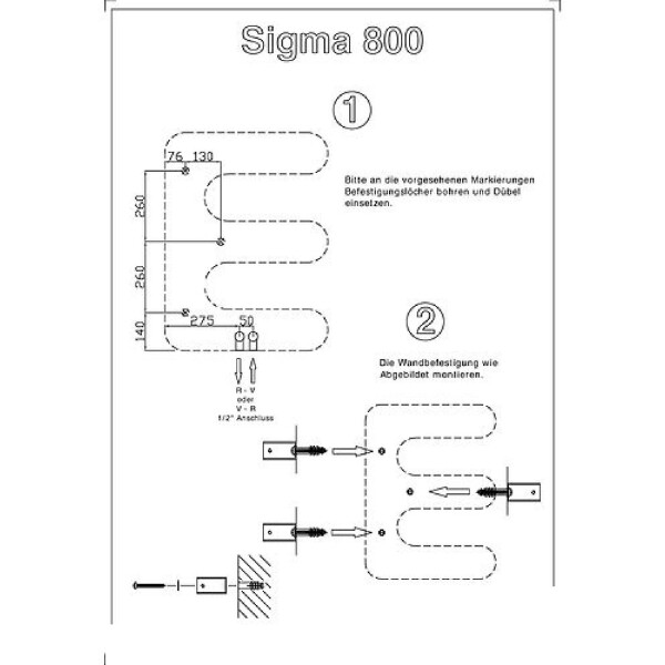 SIGMA Design Heizkörper 800 mm x 600 mm dreiarmig flach pulverbeschichtet in weiß