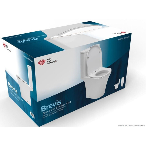 SAT Brevis WC-Kombination komplett Stand-WC mit Softclose spülrandlos und variabler Abgang, weiß