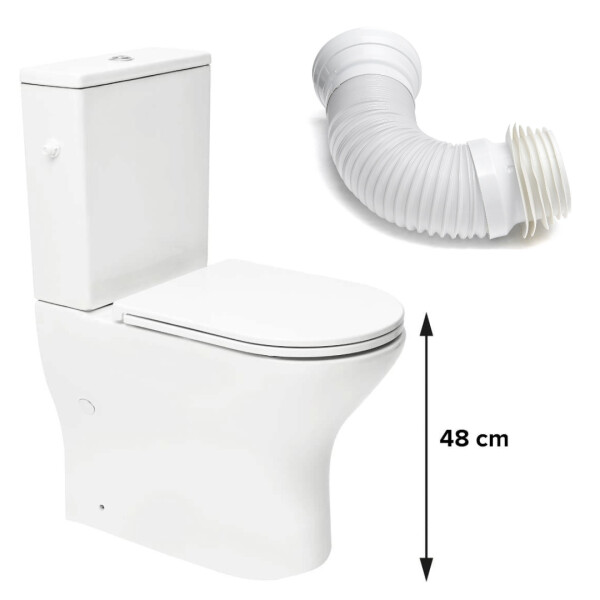 SAT Brevis Stand-Kombi-WC-Set spülrandlos mit erhöhter Sitzfläche 48 cm WC-Sitz SoftClose inkl. flexiblem Anschlussrohr