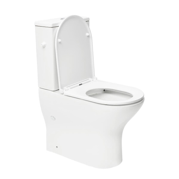 SAT Brevis Stand-Kombi-WC-Set spülrandlos mit erhöhter Sitzfläche 48 cm WC-Sitz SoftClose inkl. flexiblem Anschlussrohr