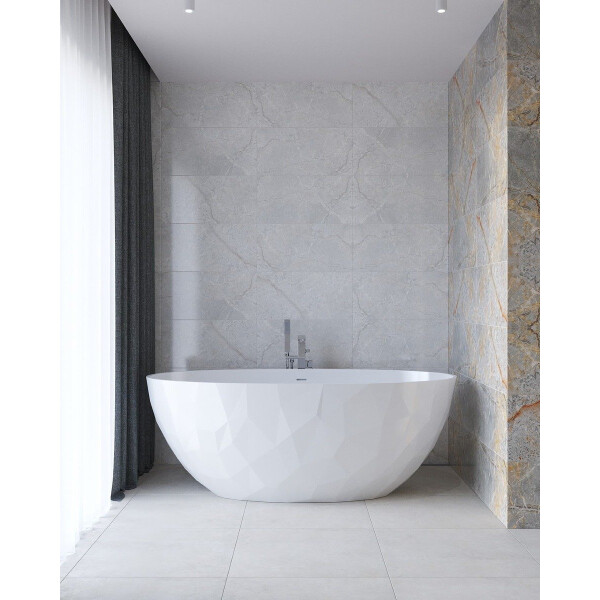 SAT Freistehende Badewanne aus Gussmarmor 167x82,3 cm Siphon und Füße, weiß