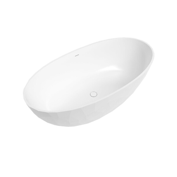 SAT Freistehende Badewanne aus Gussmarmor 167x82,3 cm Siphon und Füße, weiß