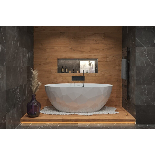 SAT Freistehende Badewanne aus Gussmarmor 167x82,3 cm Siphon und Füße, weiß