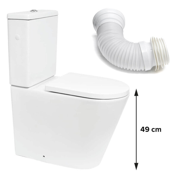 SAT Brevis Stand-Kombi-WC-Set spülrandlos mit erhöhter Sitzfläche 49 cm SoftClose WC-Sitz inkl. flexiblem Anschlussrohr, weiß