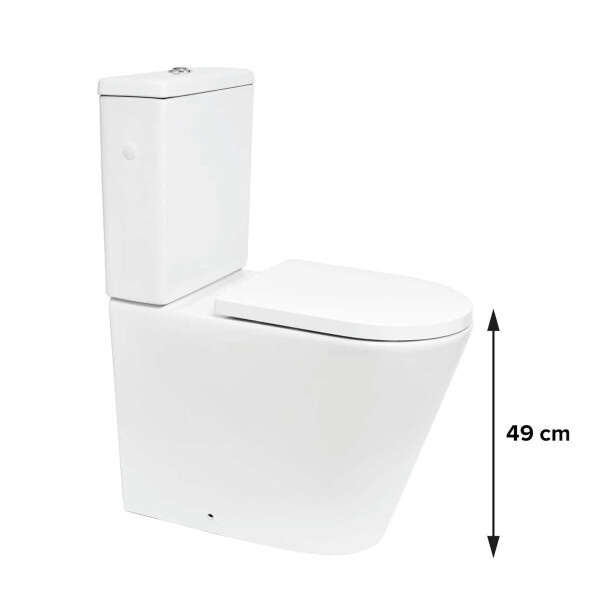 SAT Brevis Stand-Kombi-WC-Set spülrandlos mit erhöhter Sitzfläche 49 cm SoftClose WC-Sitz inkl. flexiblem Anschlussrohr, weiß