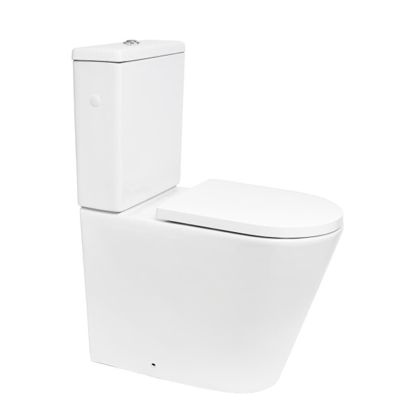 SAT Brevis Stand-Kombi-WC-Set spülrandlos mit erhöhter Sitzfläche 49 cm SoftClose WC-Sitz inkl. flexiblem Anschlussrohr, weiß