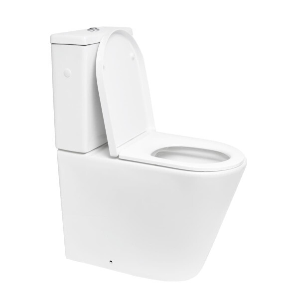 SAT Brevis Stand-Kombi-WC-Set spülrandlos mit erhöhter Sitzfläche 49 cm SoftClose WC-Sitz inkl. flexiblem Anschlussrohr, weiß