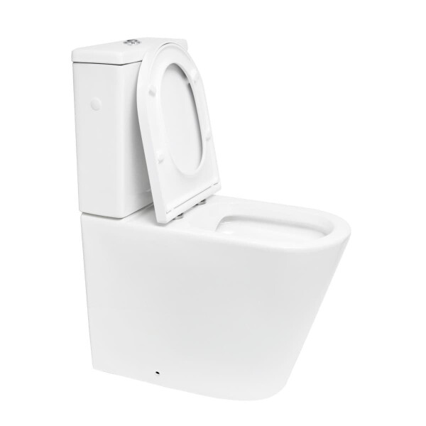 SAT Brevis Stand-Kombi-WC-Set spülrandlos mit erhöhter Sitzfläche 49 cm SoftClose WC-Sitz inkl. flexiblem Anschlussrohr, weiß