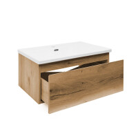 SAT B-WAY Badezimmerschrank Wandmontage mit Keramik-Waschbecken 59x30x45 cm, Eiche matt