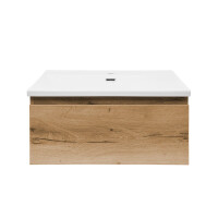 SAT B-WAY Badezimmerschrank Wandmontage mit Keramik-Waschbecken 59x30x45 cm, Eiche matt
