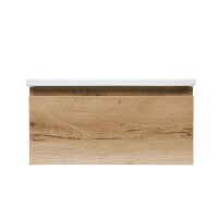 SAT B-WAY Badezimmerschrank Wandmontage mit Keramik-Waschbecken 59x30x45 cm, Eiche matt