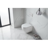 Swiss Aqua Technologies Wand-WC-Set mit Tornado-Spülung und WC-Sitz mit SoftClose + Schallschutz, glänzend weiß