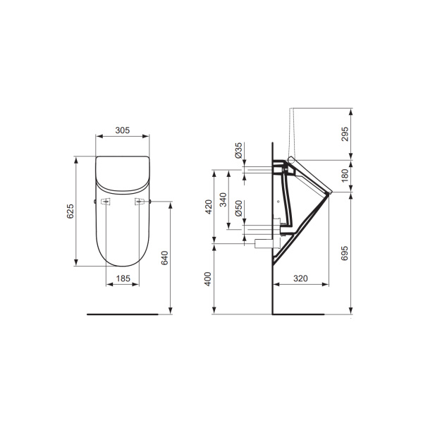 VIGOUR DERBY V3 Urinal CeramicPlus Beschichtung spülrandlos mit SoftClose Deckel Zulauf hinten, weiß