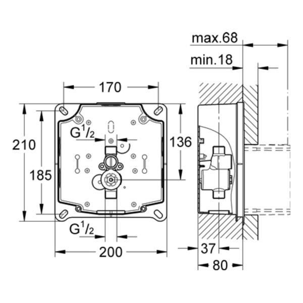 VILLEROY & BOCH Subway Urinal mit SoftClose Deckel & GROHE Wandeinbauspüler mit Betätigungsplatte