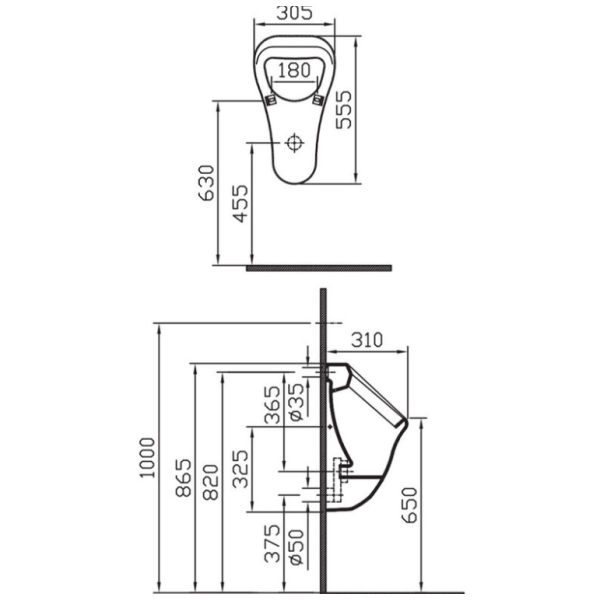 VitrA Urinal Zulauf von hinten Abgang variabel Pissoir mit Montageset, Urinalsieb und Siphon