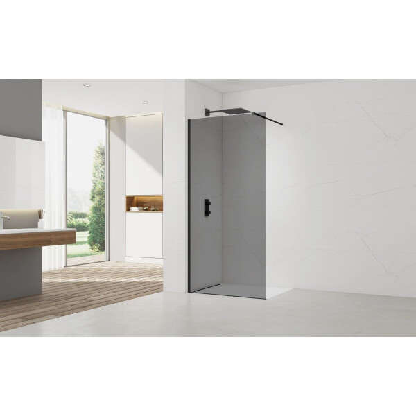 SAT Walk In Duschabtrennung Duschwand 120 cm 8 mm Sicherheitsglas, Glas getönt schwarz
