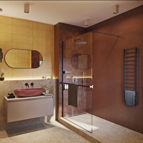SAT Duschabtrennung Walk-In Dusche 100 cm mit Ablage und Spiegel, Schwarz