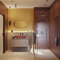 SAT Duschabtrennung Walk-In Dusche 100 cm mit Ablage und Spiegel, Schwarz