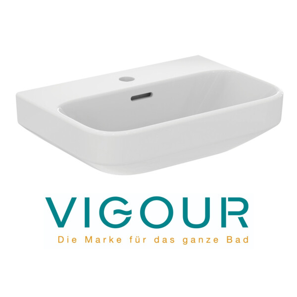 VIGOUR DERBY V3 Handwaschbecken 40x30cm PflegetectPlus mit Hahnloch und Überlauf, weiß