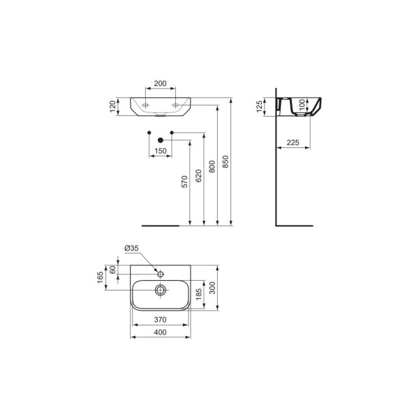 VIGOUR DERBY V3 Handwaschbecken 40x30cm PflegetectPlus mit Hahnloch und Überlauf, weiß