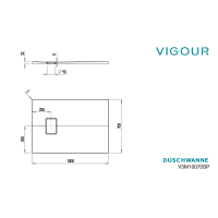 VIGOUR V3 flache Duschwanne Mineralguss mit Ablaufabdeckung und SafeStepPlus Beschichtung weiß matt, verschiedene Größen