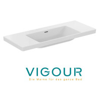 VIGOUR DERBY V3 Möbelwaschtisch 120x48cm mit seitlichen Ablagen ohne Hahnloch mit Überlauf PflegetectPlus, weiß