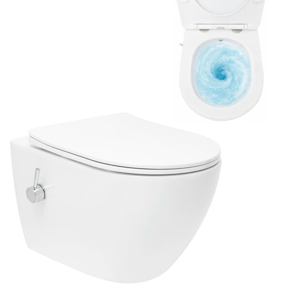 SAT Fusion Wand-WC mit Bidet und Wirbelspülung WC-Sitz mit Absenkautomatik inklusive Montageset, weiß
