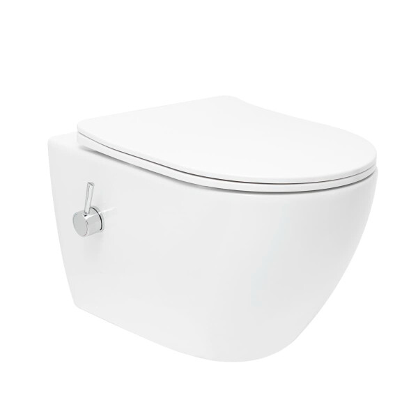 SAT Fusion Wand-WC mit Bidet und Wirbelspülung WC-Sitz mit Absenkautomatik inklusive Montageset, weiß