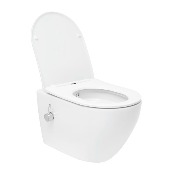 SAT Fusion Wand-WC mit Bidet und Wirbelspülung WC-Sitz mit Absenkautomatik inklusive Montageset, weiß