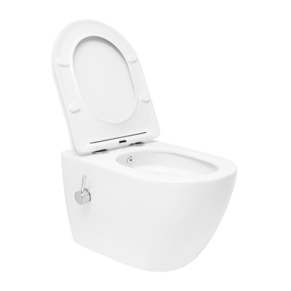 SAT Fusion Wand-WC mit Bidet und Wirbelspülung WC-Sitz mit Absenkautomatik inklusive Montageset, weiß