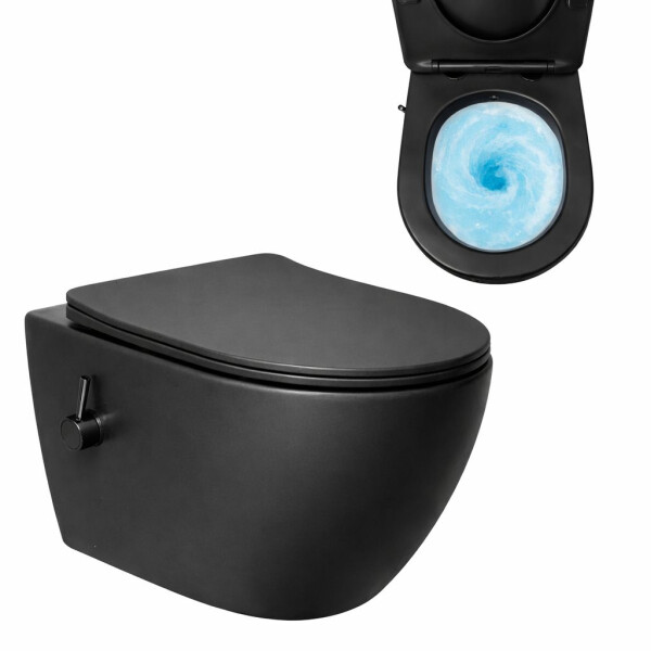 SAT Fusion Wand-WC mit Bidet und Wirbelspülung WC-Sitz mit Absenkautomatik inklusive Montageset, schwarz matt