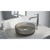 SAT PURITY Aufsatzwaschbecken Ø 36 cm aus Rauchglas, geriffelt