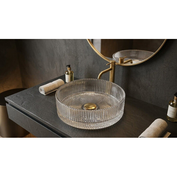 SAT PURITY Aufsatzwaschbecken Ø 36 cm aus Klarglas, geriffelt