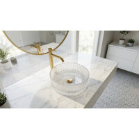 SAT PURITY Aufsatzwaschbecken Ø 36 cm aus Klarglas, geriffelt