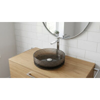 SAT PURITY Aufsatzwaschbecken Ø 36 cm aus Rauchglas, Reliefstruktur