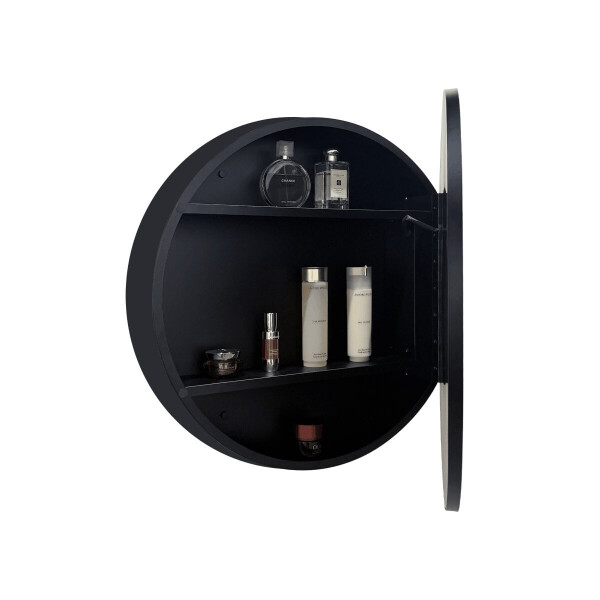 SAT Spiegelschrank mit LED-Beleuchtung und Sensor IP44 Ø60 cm Metall, schwarz matt