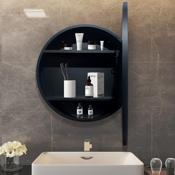 SAT Spiegelschrank mit LED-Beleuchtung und Sensor IP44 Ø60 cm Metall, schwarz matt