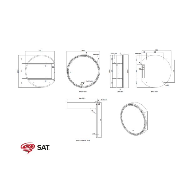 SAT Spiegelschrank mit LED-Beleuchtung und Sensor IP44 Ø60 cm Metall, schwarz matt