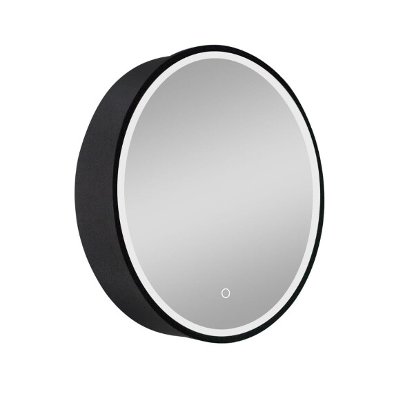 SAT Spiegelschrank mit LED-Beleuchtung und Sensor IP44 Ø60 cm Metall, schwarz matt
