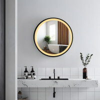 SAT Spiegelschrank mit LED-Beleuchtung und Sensor IP44 Ø60 cm Metall, schwarz matt